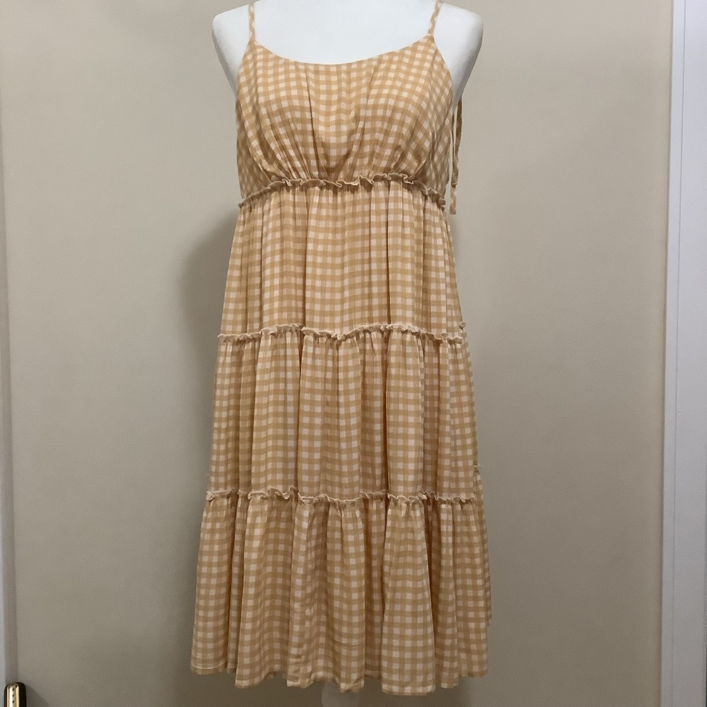 Dress Forum Checkered Midi Dress in Beige
